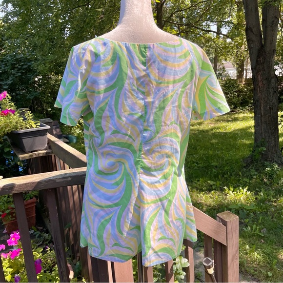 Vintage 60s 70s Homemade Psychedelic Print Tunic Top Sz M / L - Picture 11 of 12